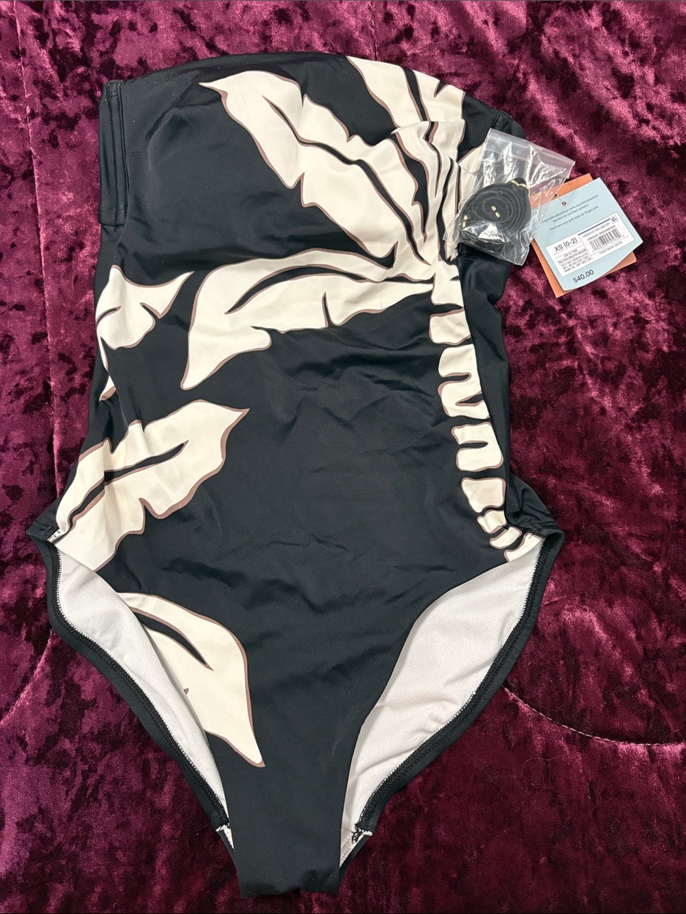 Target Black One-Piece Swimsuit with Cream Leaf Motif